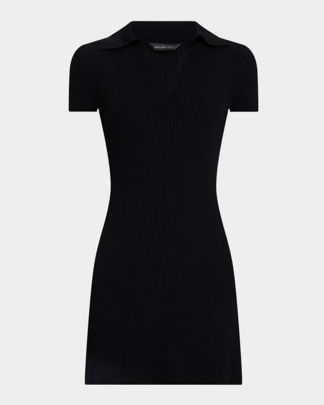 Short-Sleeve Rib Mini Polo Dress